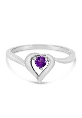 lovely white gold heart round amethyst gemstone baby birthstone ring